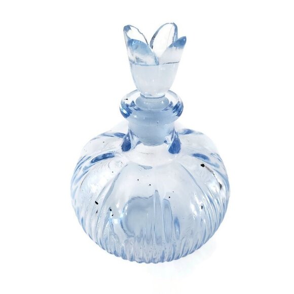 Perfume Bottle Made in Japan Round Ribbed Tulip Stopper 2.5 Inch EMPTY - Picture 4 of 13